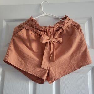 Women's Tan Shorts with Bow Detail